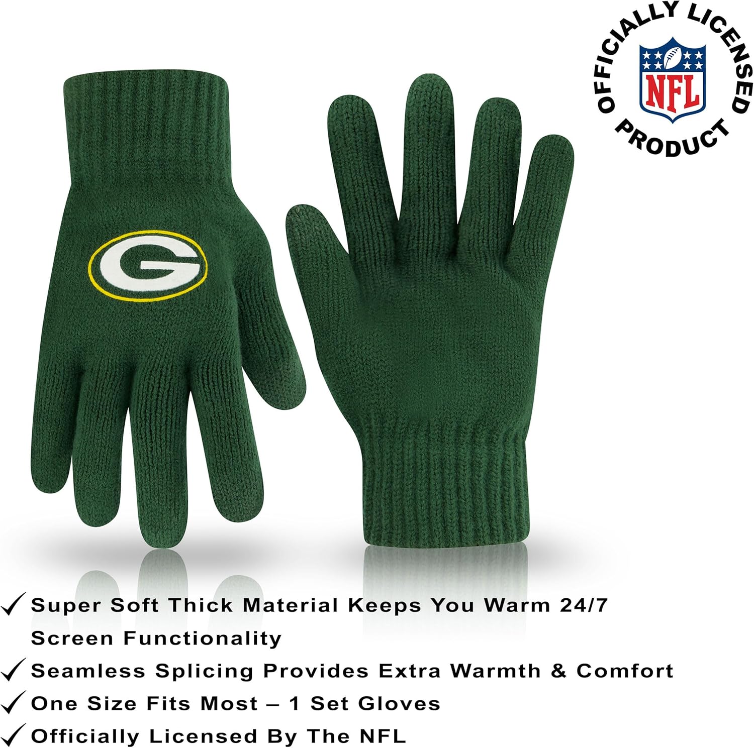 Ultra Game Adults NFL Official 2 Pack Super Soft Winter Beanie Knit Hats with Warm Touch Screen Gloves - Image 3