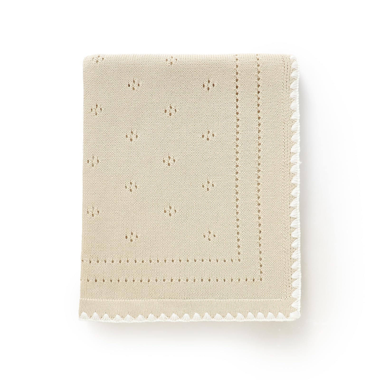 DovFanny 100% Cotton Baby Blanket Knitted Soft Crochet Cellular Blankets for Newborn Boy Girls Toddler with the lovely Edging (Camel)