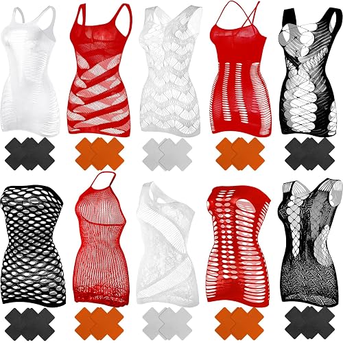 Haysandy Women's Fishnet Lingerie Fishnet Bodysuit Lingerie Sleepwear Bodysuit Lace Smock for Women Couple Dating Nightwear - Red, Black, White