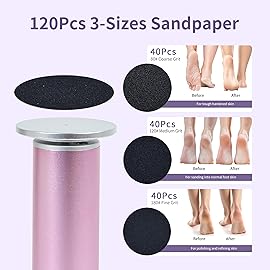 FancyJun Electric Foot Callus Remover with 120pcs Sandpaper Discs(3 Sizes), Professional 800RPM Aluminum 4.8 Inches Callus Remover for Feet, Stepless Speed Control for Dead Skin (Purple)