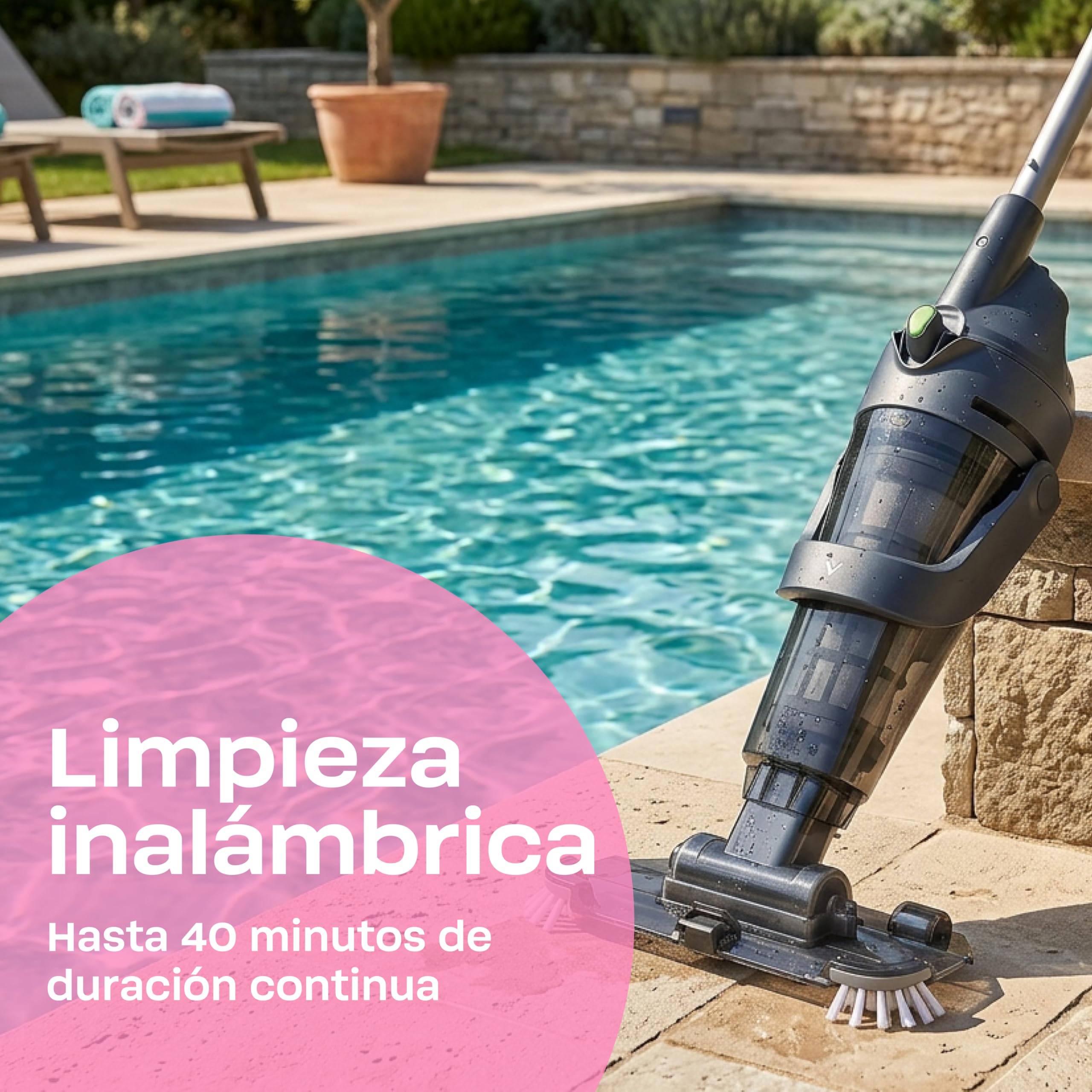 [NUEVO 2026] BWT Aspirador de piscina ES50 | Limpiador inalámbrico a batería | 60min autonomía | 5200 mAh | para piscinas hasta 25000l | Carga USB | Inalámbrico, 40 min de autonomía, 2000 mAh, para piscinas de hasta 25000 l, carga USB