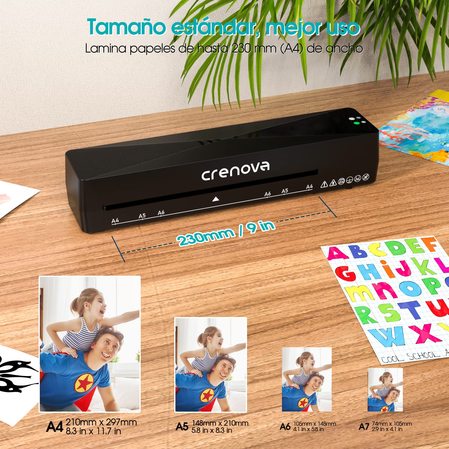 Crenova Plastificadora A4 en Caliente y Frío con 10 Fundas, Sin Burbujas, Ideal para Hogar y Oficina (Negra)