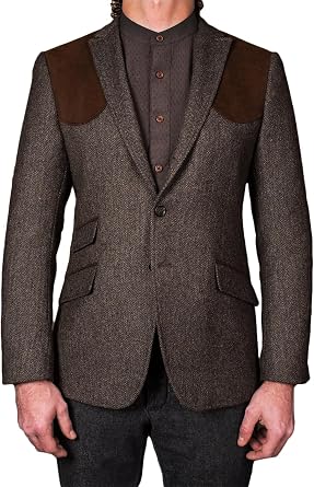 Vintage Men Tweed Sports Jacket Herringbone Coats Casual Three Button Groom Blazer Slim British Wool Blend Coat