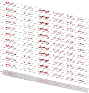 12" Hacksaw Blades 24 TPI – 10 Pack Bi-Metal Replacement Blades with High-Speed Steel Teeth and Spring Steel Body, Professional Grade, Fits Most Hacksaw Frames