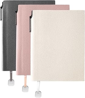 Wisefine Lined Journal Notebook for Women A5 Soft Cover Journals for Writing 160 Pages Daily Journaling College Ruled Notebooks for Work 6.38'' X 8.28'' (3pack-White/Pink/Dark Gray)
