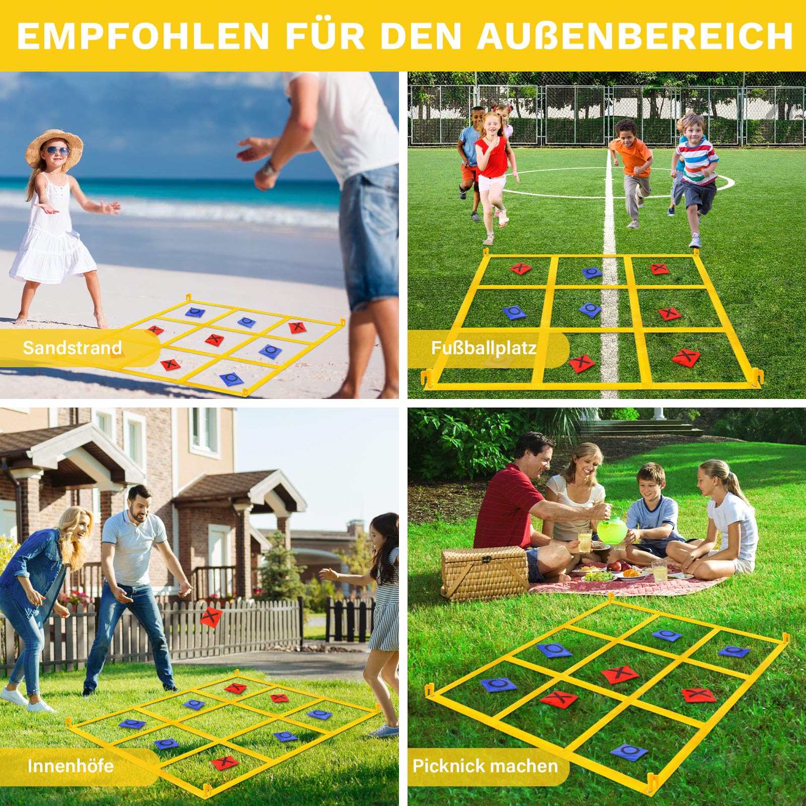 Jeux d'extérieur géants Tic Tac Toe pour Enfants, Adultes et familles, Jeu de Lancer de Sacs de fèves Tic Tac Toe Portable avec 10 Sacs de fèves