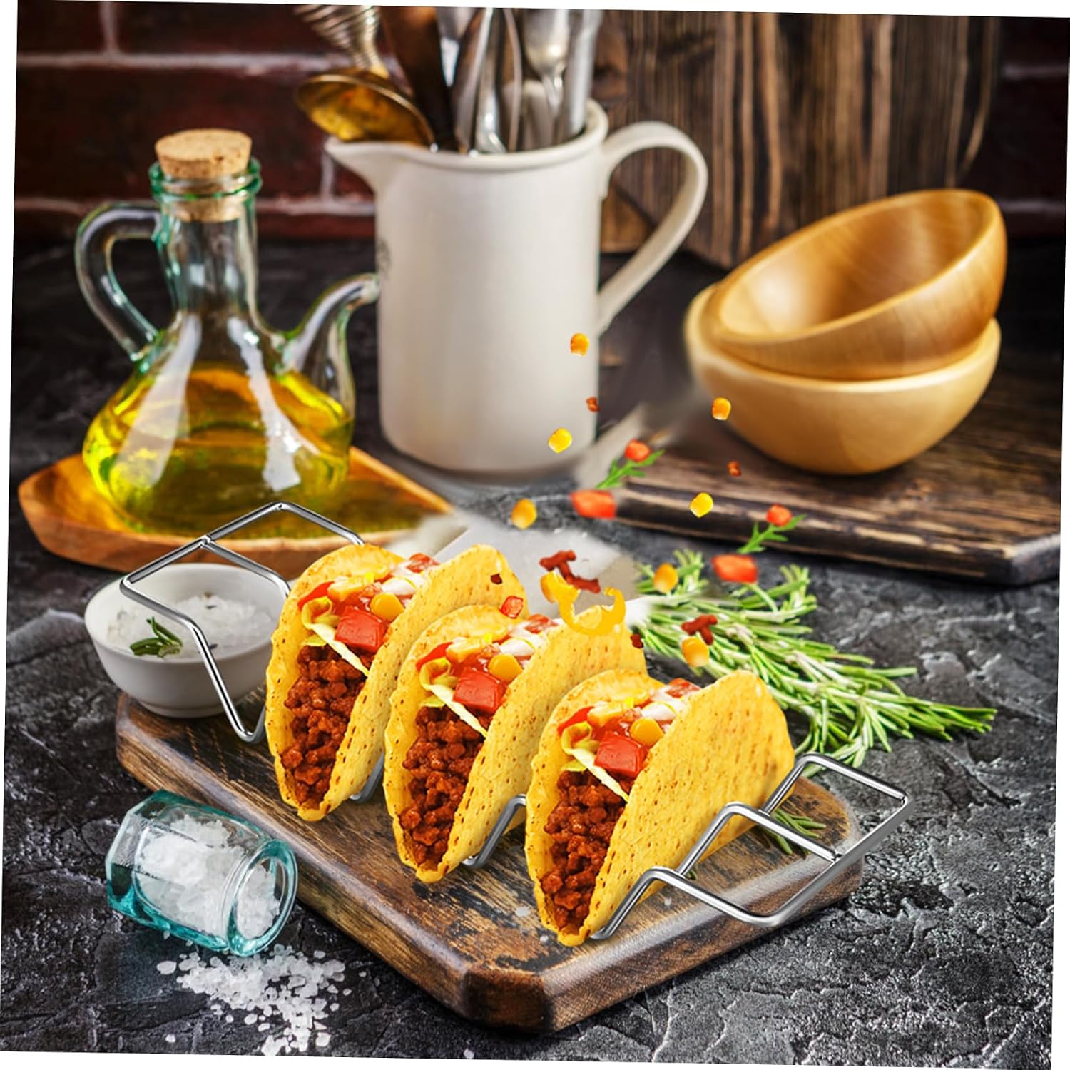 Unomor 3pcs Taco Holder Stand Stainless Steel Taco Racks for Hard Shells and Tortillas for Cooking and Serving at Family Gatherings and Parties