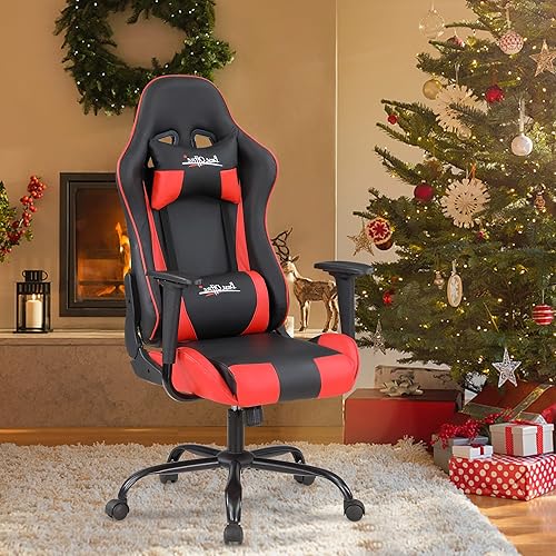 Miniatura 73 de Silla ergonómica para videojuegos, silla de juegos de piel sintética con reposacabezas, silla de carreras para computadora con soporte lumbar, silla