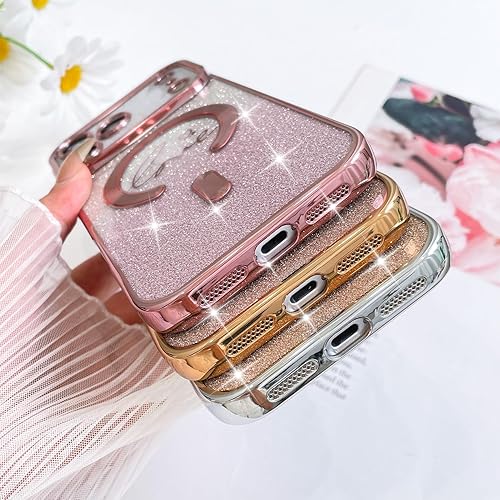 Vista 237 de Fiyart - Funda transparente magnética con purpurina para iPhone 12 para mujeres, con grabado "Love" metálico, protección para cámara y antigolpes