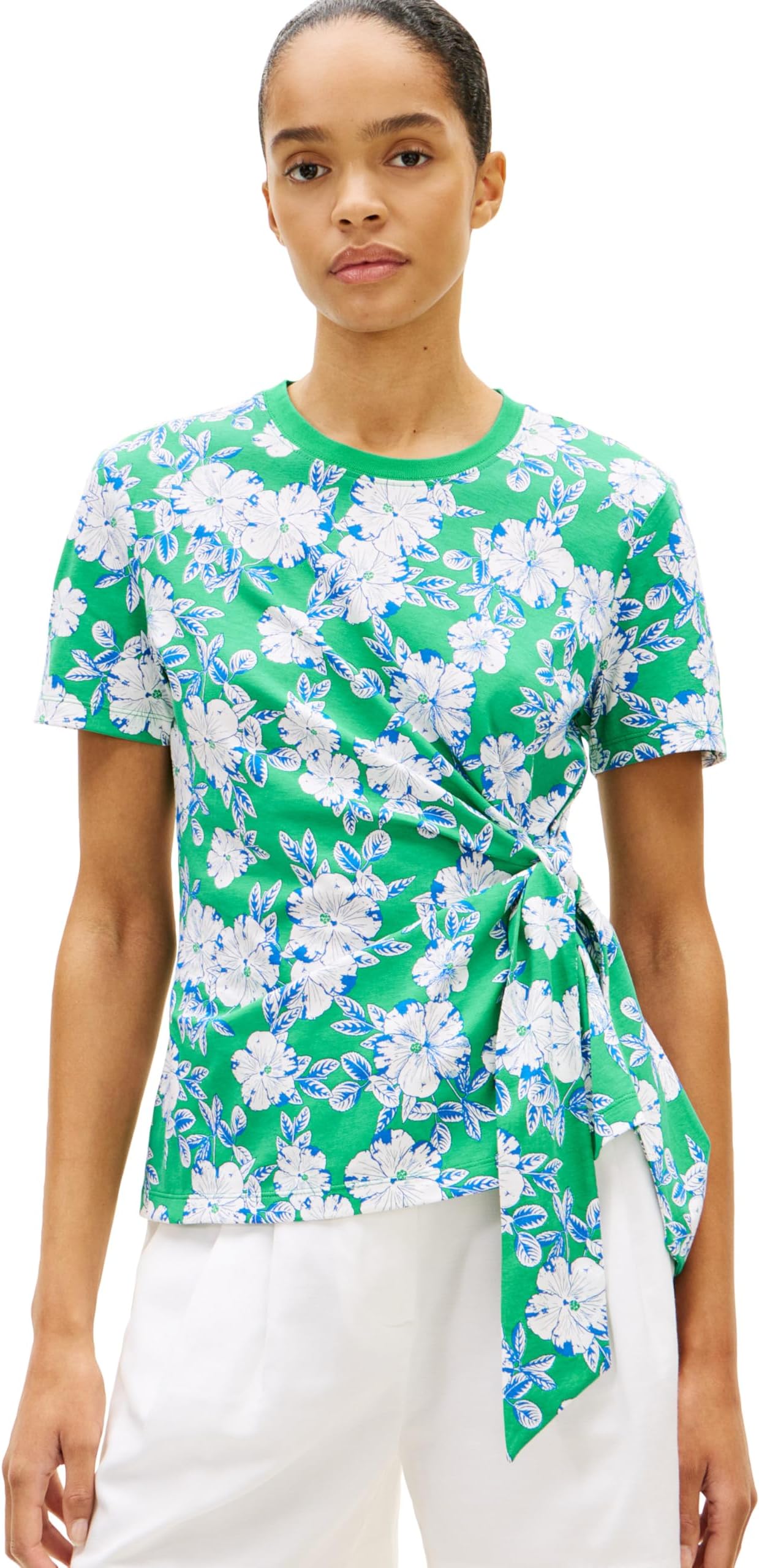 Tommy Hilfiger Women's Short Sleeve Cotton Crew Neck T-Shirt with Tie Knot Detail