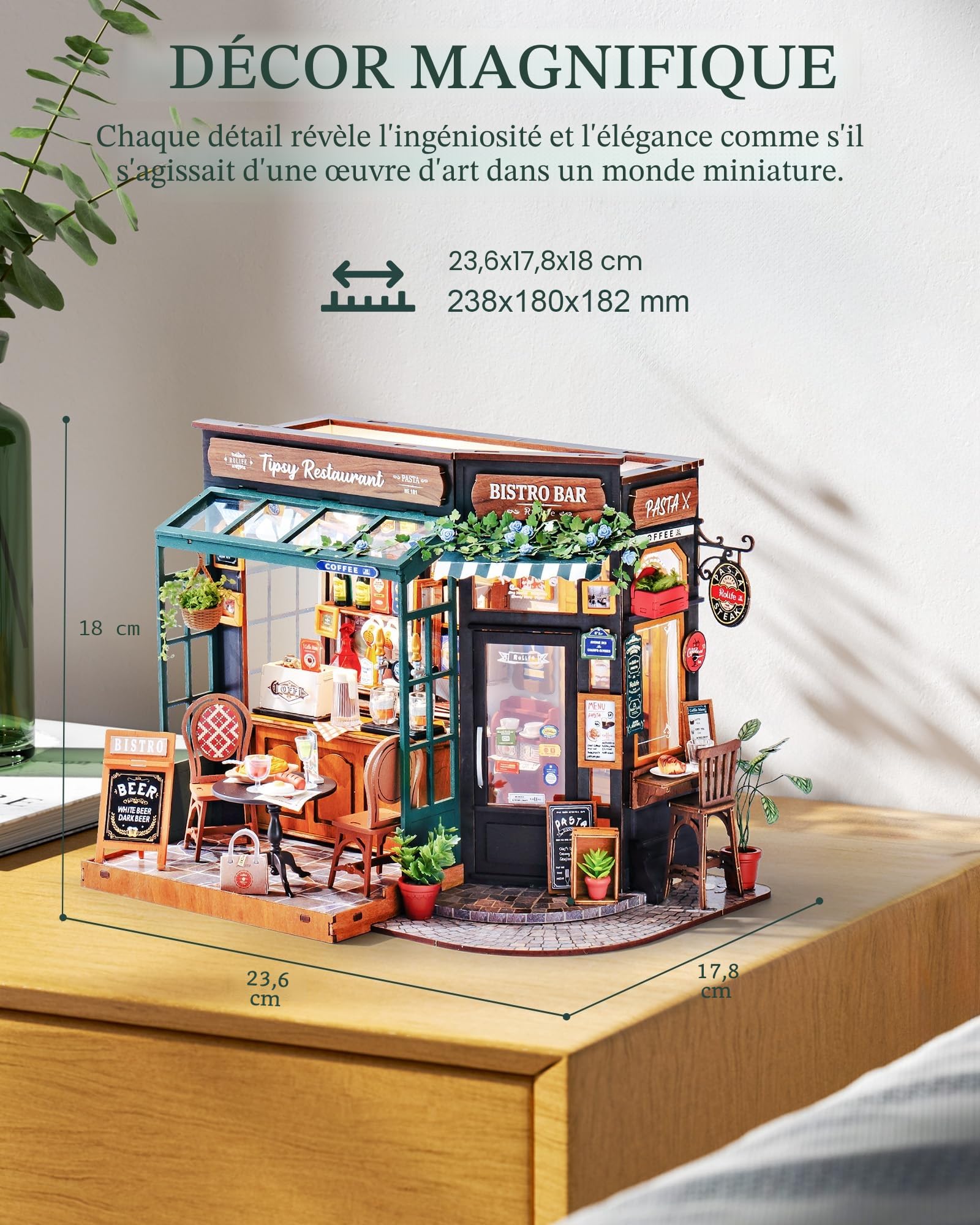 Rolife Kit de Maison Miniature à Construire - Restaurateur Tipsy, Maquette pour Adultes, Idée de Décoration pour Bureau Book Nook