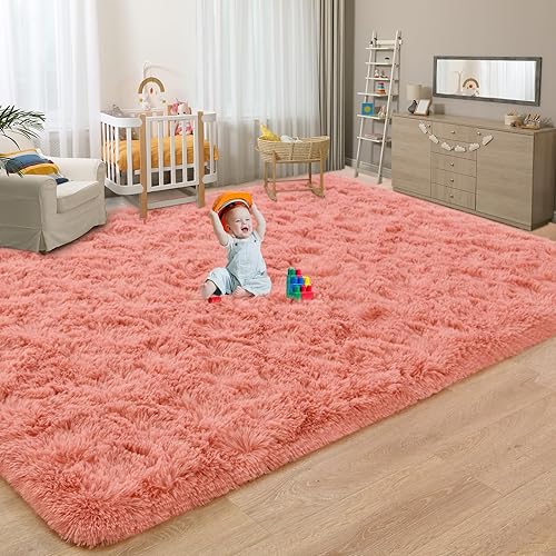 Vista 2 de Vocrite Alfombra peluda extragrande de 6 x 9 pies, color rosa, para dormitorio, sala de estar, niñas, alfombra mullida para sala de juegos, Rosado