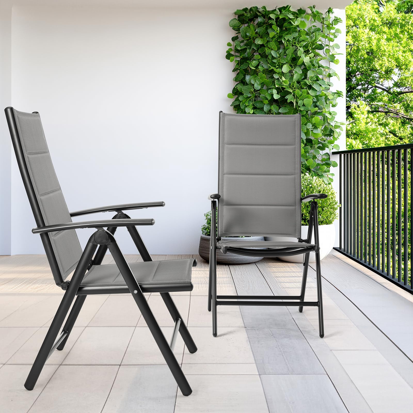 Clevich Gartenstuhl Alu 2er Set, Klappstuhl, 7-Fach Verstellbar, Maximale Belastbarkeit 120 kg, Wasserdicht, Geeignet Für Balkon, Camping,Garten, Hochwertiger Outdoor Klappstuhl (grau)