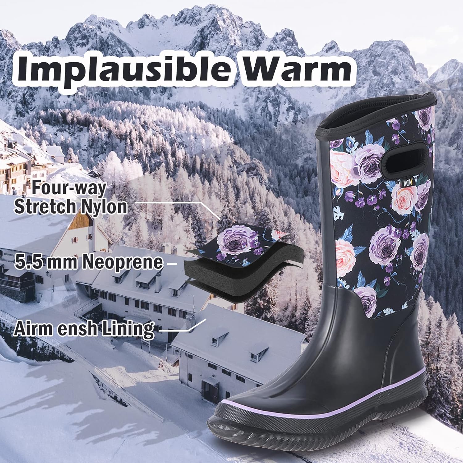 WTW Mid Calf Rain Boots for Women - Waterproof Insulated Neoprene Mud Boots Outdoor Hunting Garden Boots - Image 4