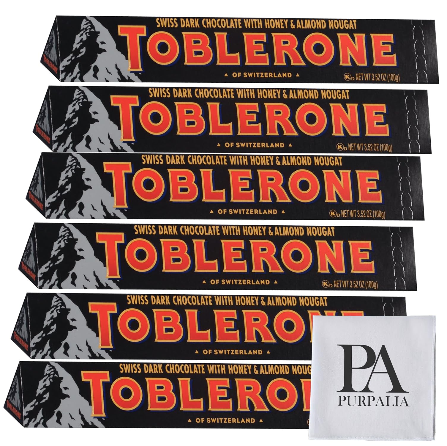 Toblerone Chocolate Variety Pack - 3.52 oz: Classic Swiss Chocolate Bars Assortment Dark Chocolate Bars(Purpalia Packaging) (6 pack, Dark Chocolate)