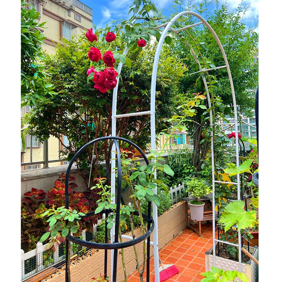 Metalowy łuk ogrodowy, odporna na warunki atmosferyczne, kratka do roślin pnących, 120 x 220, 180 x 220, 350 x 220 cm, dekoracje ślubne, kolor biały, solidna altana do użytku na zewnątrz