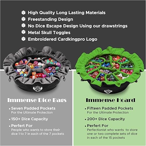 Miniatura 9 de CardKingPro Immense - OCD Edition - Bolsas de dados con 15 bolsillos, color negro y verde, capacidad para más de 200 dados, ideal para acaparadores