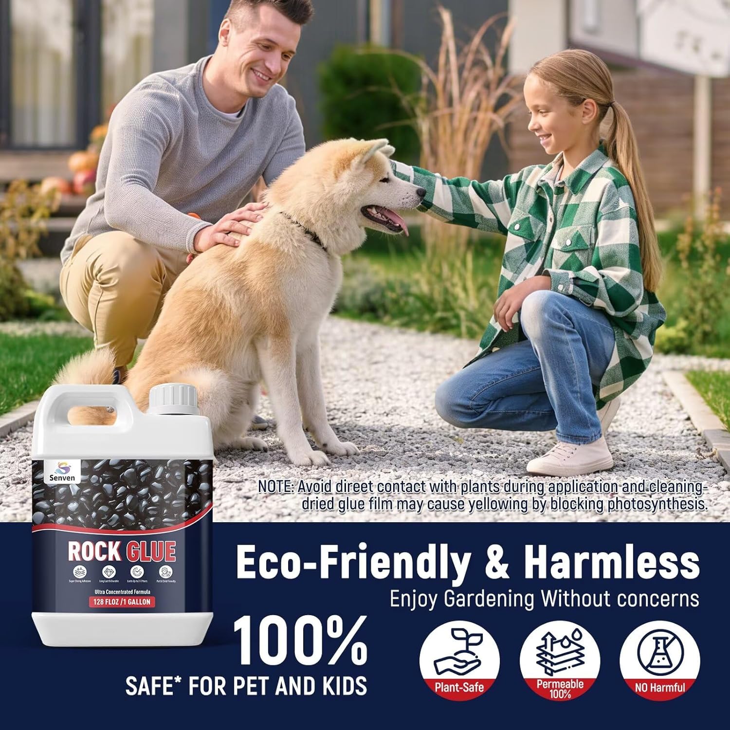 Rock Glue 1 Gallon Rock Glue for Landscaping, Ground Coverage & Pet Safe Mulch Glues for Rocks Lockscape Pea Gravel/Pebbles/Stones-Glue Mulch Glues for Walkways, Yards, Patios, Driveway Clear Gloss