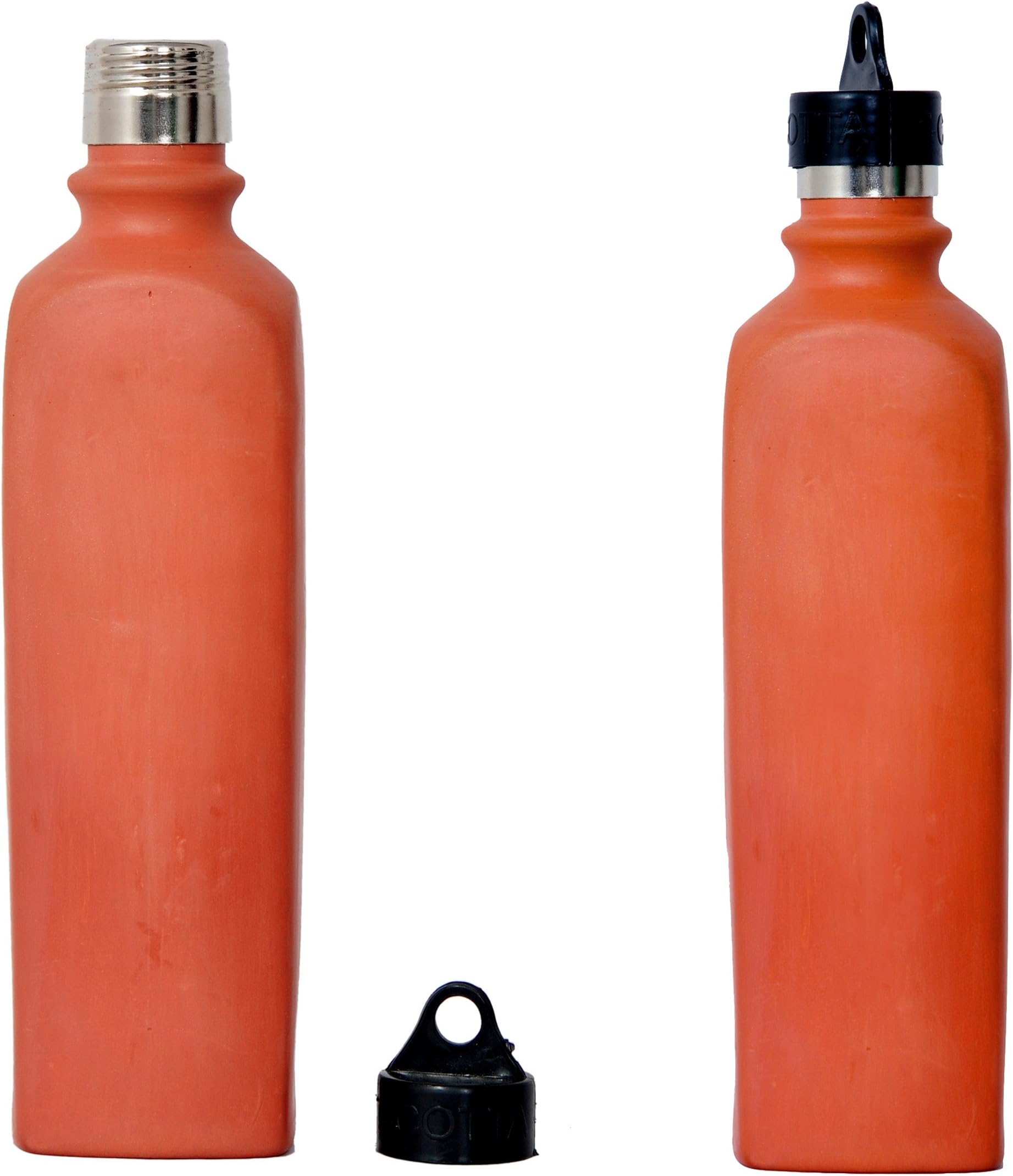 vaghbhatt Clay Water Bottle, 1000 ml, Set of 2, Brown