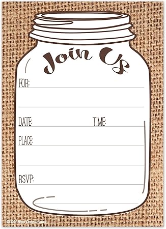 Amazon Com Mason Jar Invitations Rustic Country Burlap Print Invites 20 Count With Envelopes All Occasion Birthday Bridal Shower Baby Shower Wedding Shower Bachelorette Party Home Kitchen