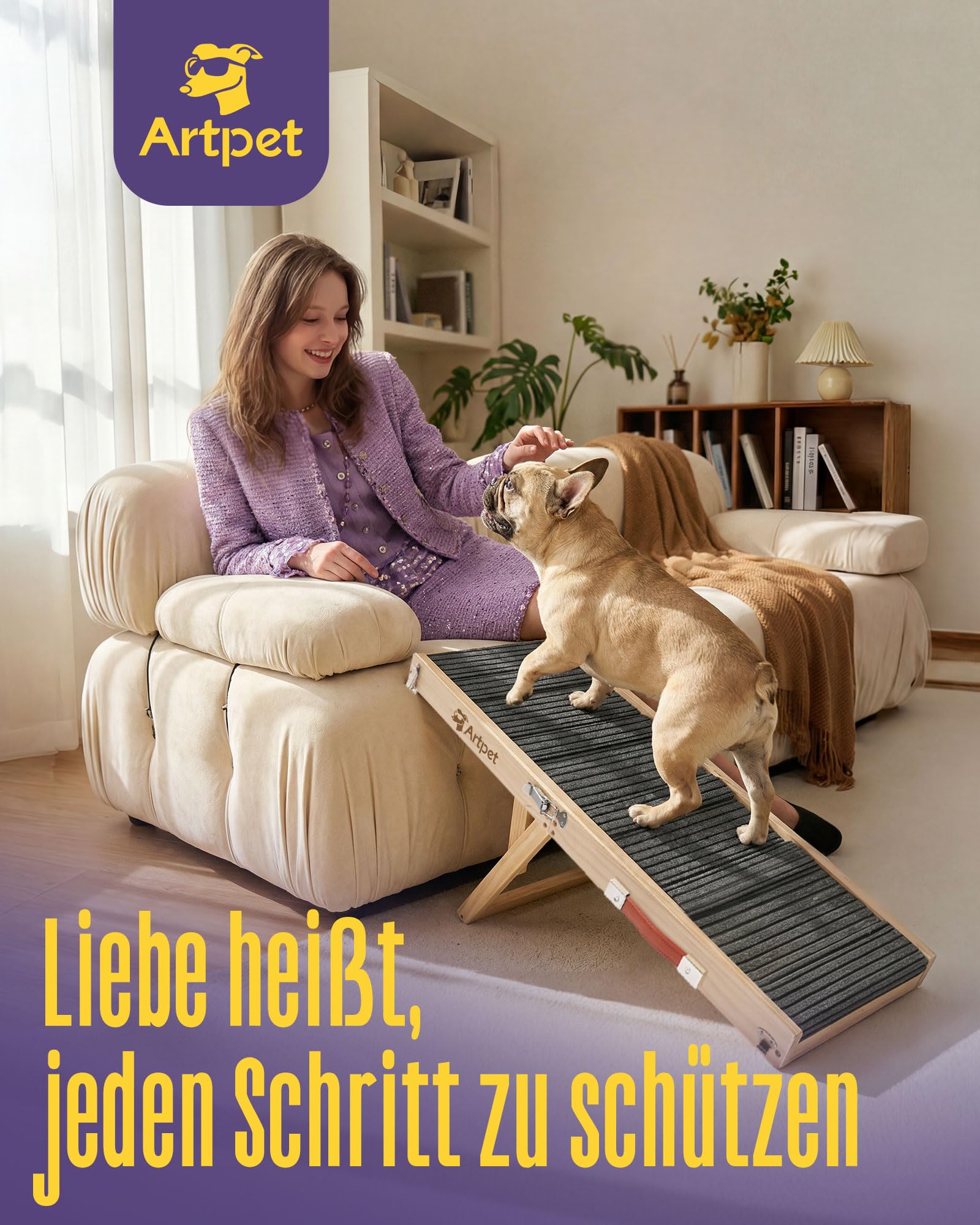 Hunderampe für Sofa Bett Klappbar Rampe Klappbar für kleine Hunde Katzen Einstellbar 45 cm, bis zu 20kg
