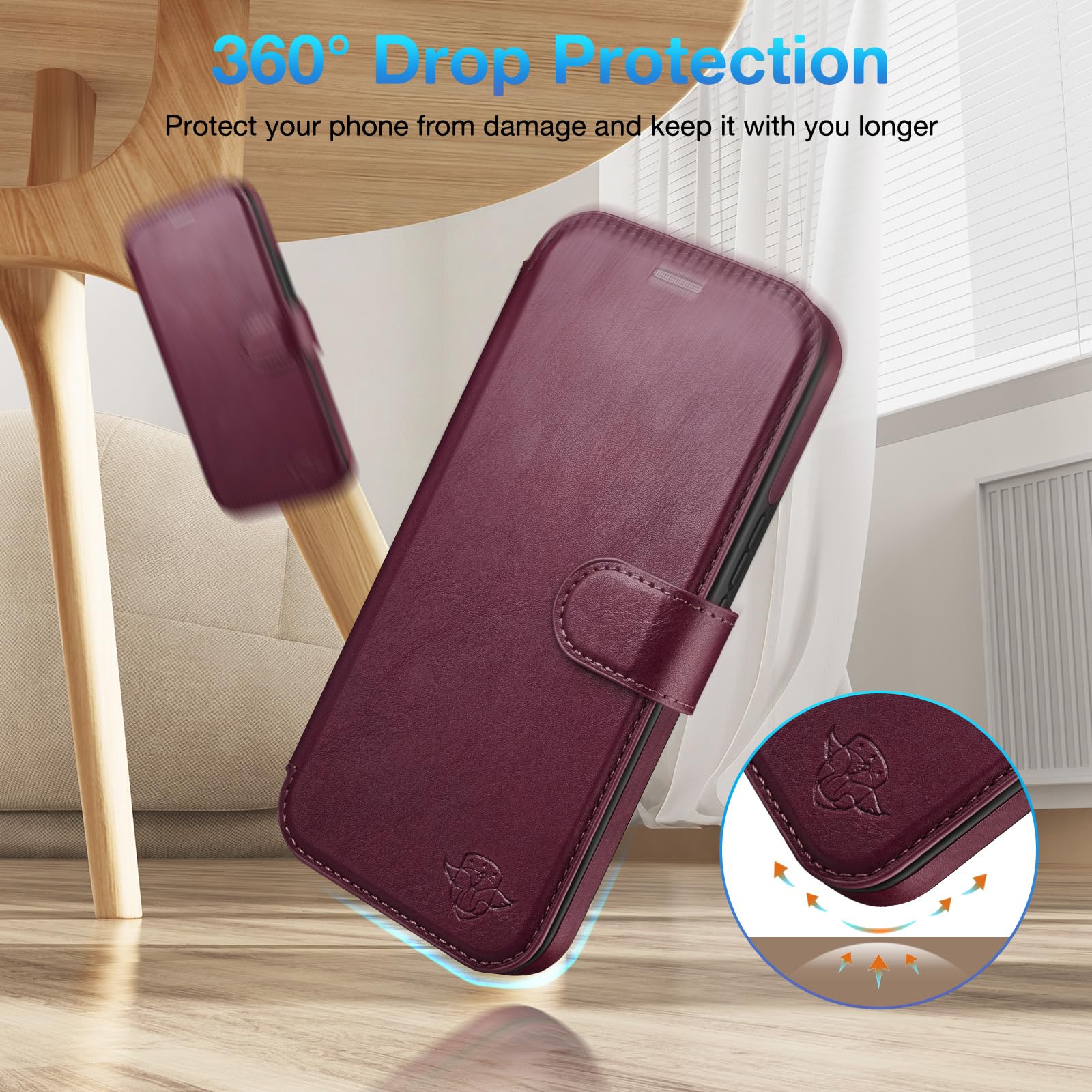 Custodia a portafoglio per Samsung Galaxy S25 [cavalletto invisibile integrato] [ricarica wireless] [3 slot per schede e blocco RFID] [pelle poliuretanica] custodia protettiva donna uomo per