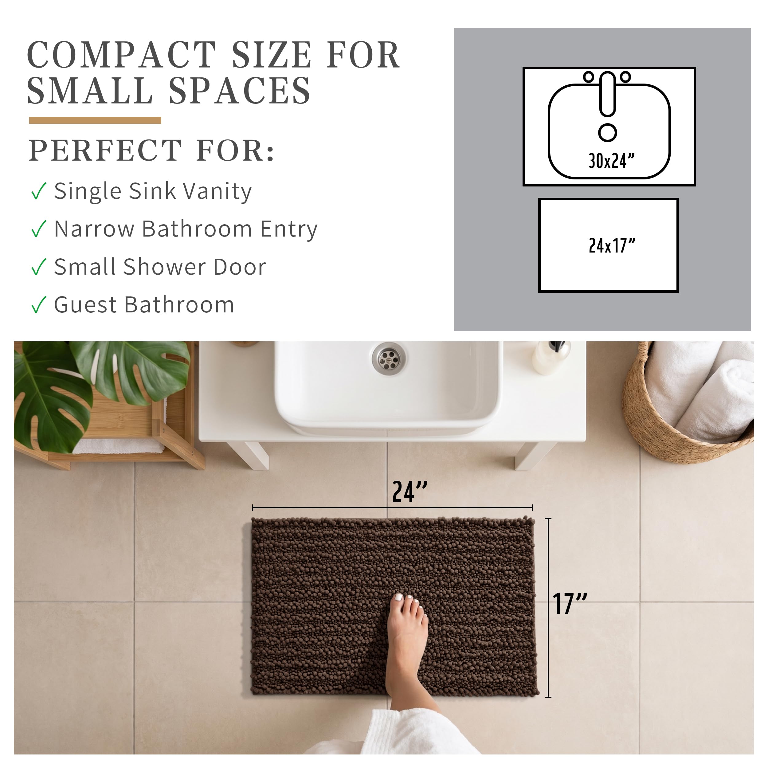 Chenille Bath Mat - Soft & Absorbent Brown -3