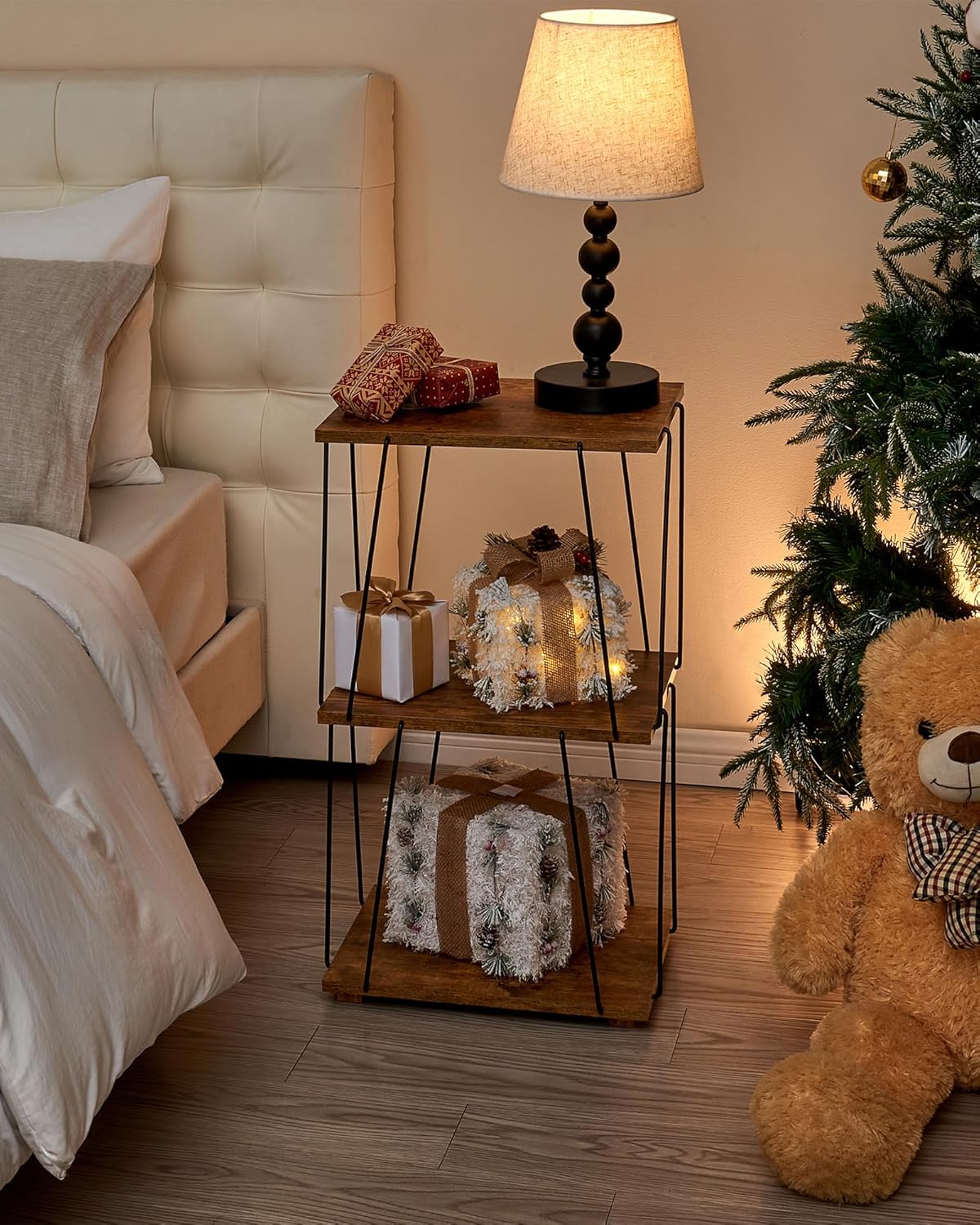 KJGKK Tall End Table, Small Side Table, 29 inch High Entryway Table, Bedside Table for Living Room, Bedroom and Office, Rustic Brown