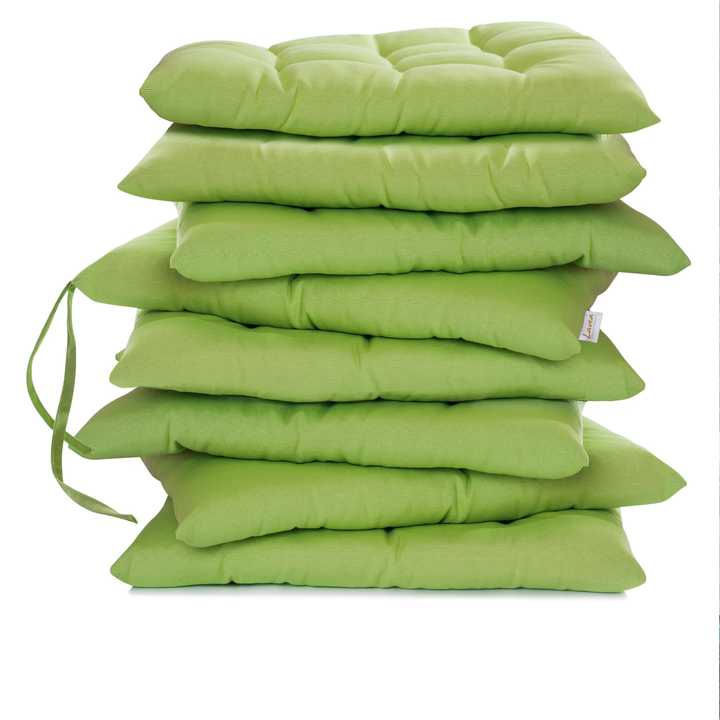 Lavea® Coussins de Chaise 40x40 cm – Lot de 8 avec Attaches – Confortables et lavables pour intérieur, extérieur - pour Jardin, Balcon, terrasse et Cuisine - Vert Tilleul Clair