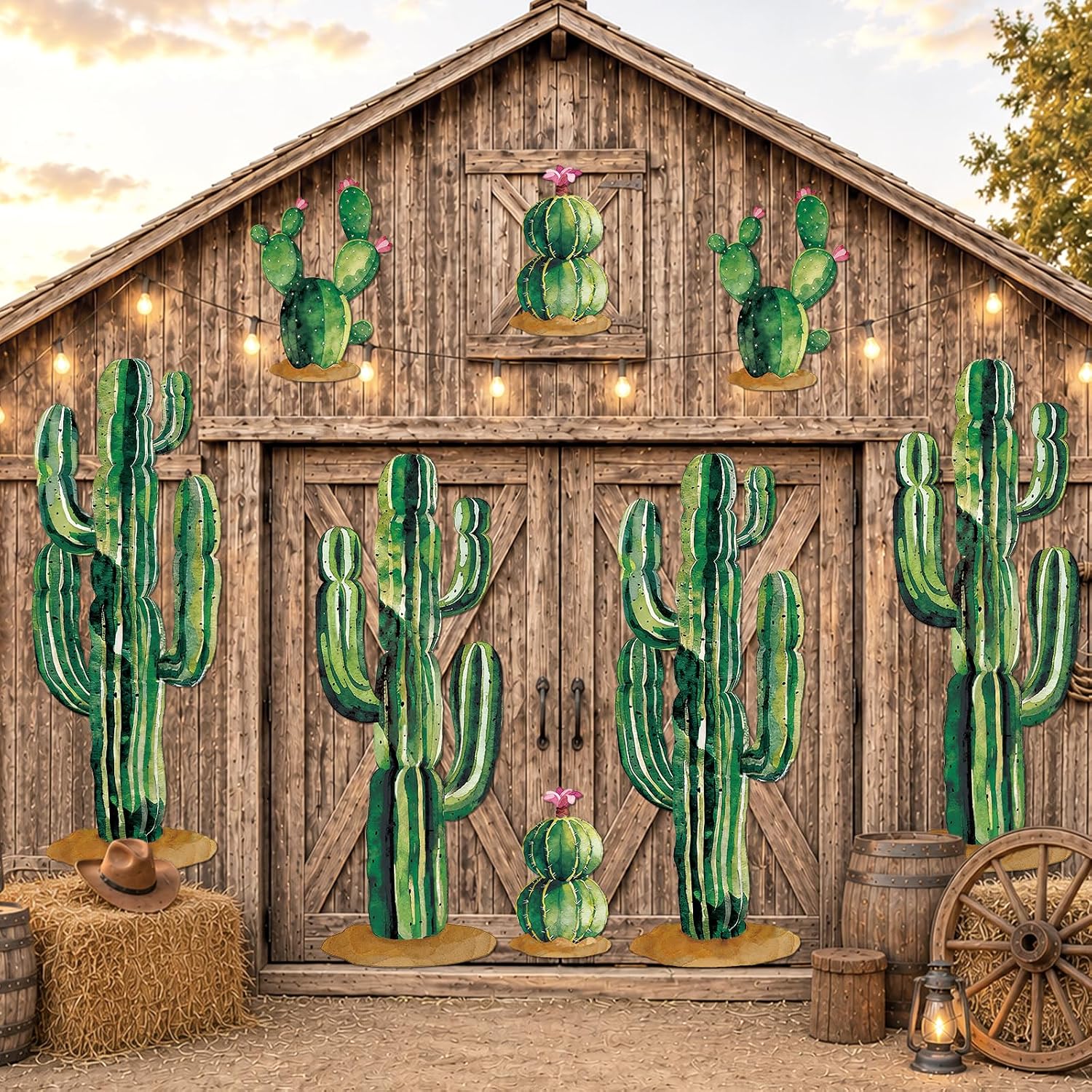 8 Pcs 6Ft Large Cactus Cutouts Wall Decor Jointed Cardboard Cactus Cutout DIY Green Botanical Party Decorations Tropical Cacti Wall Decals for Summer Wild Western Mexican Party Supplies Photo Prop