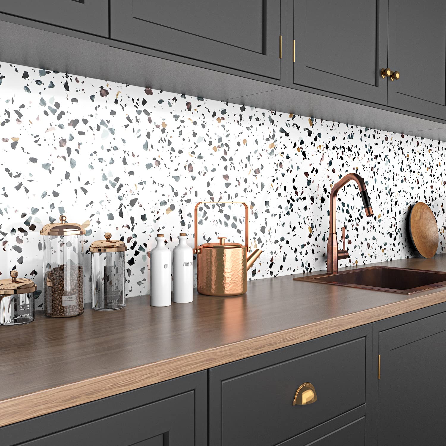 Ababoorty 15.8"x197" Granite Contact Paper White Terrazzo Contact Paper for Countertops Stone Terrazzo Textured Waterproof Vinyl Self Adhesive Wallpaper for Kitchen Backsplash Island Cabinets 4