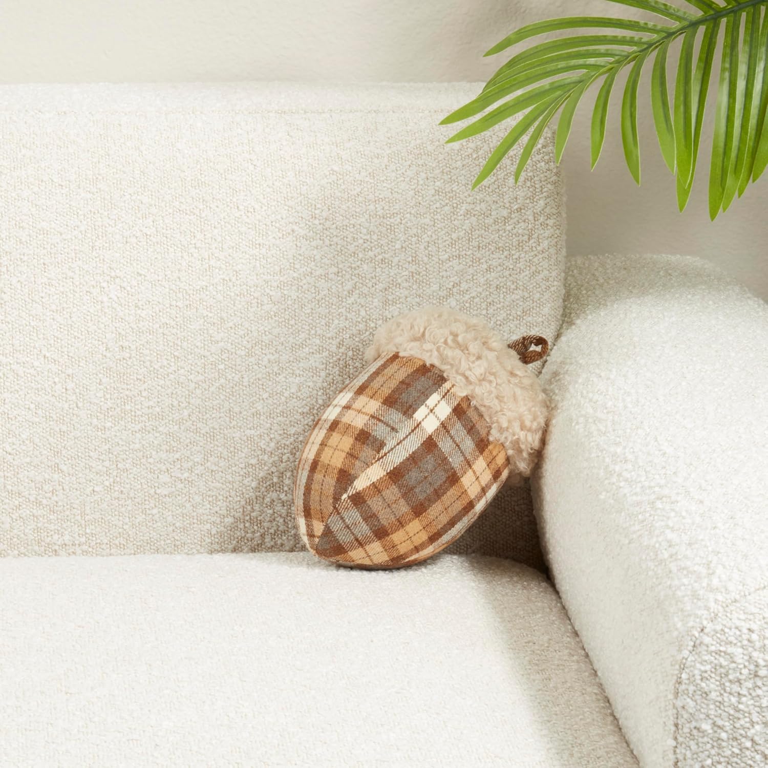 SARO LIFESTYLE Plaid Acorn Poly Filled Throw Pillow