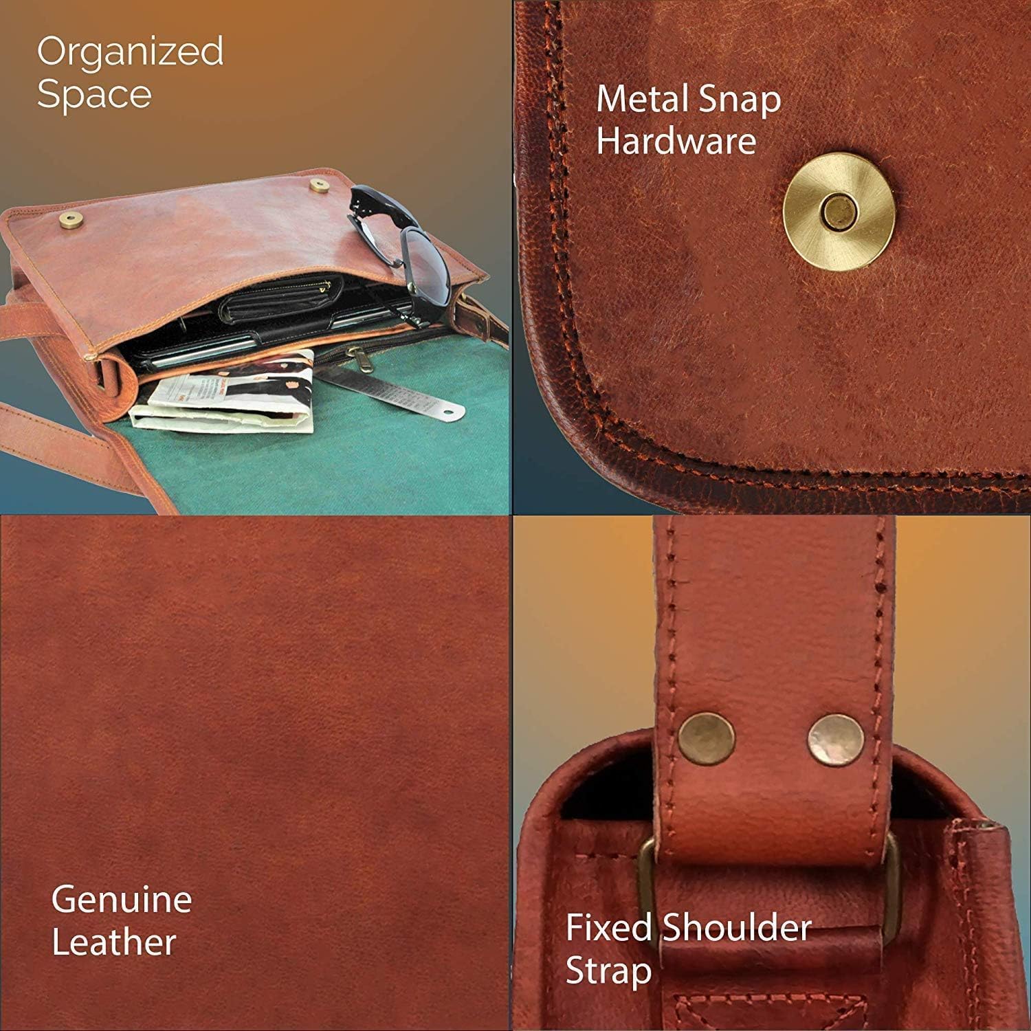 Medium Brown Genuine Leather Unisex Messenger Bag