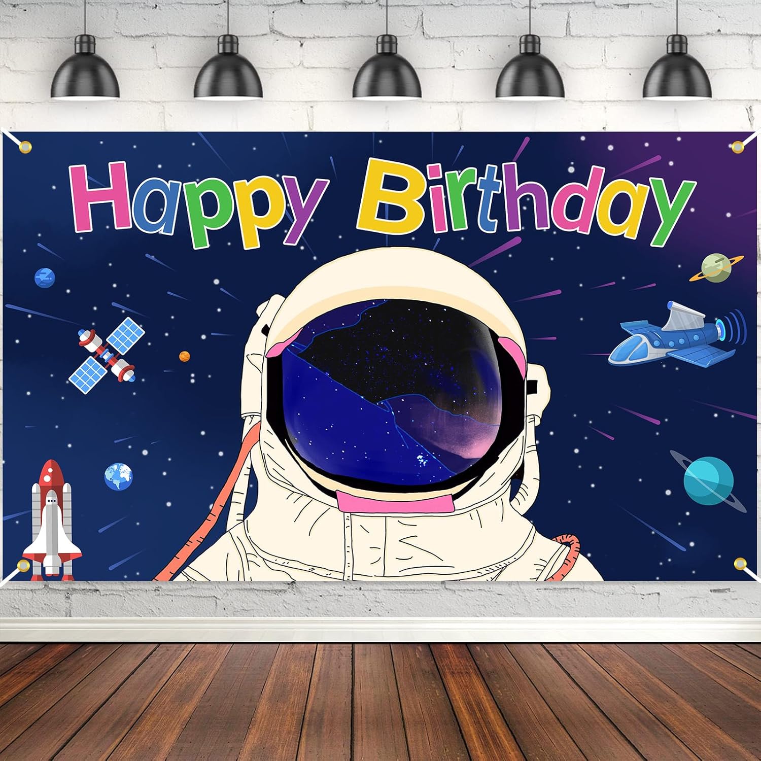 Outer Space Themed Birthday Party Decorations, Galaxy Backdrop Tablecloth, Happy Birthday Banner, Astronaut Foil Confetti Balloons, Cake Topper, Hanging Swirls for Boys Kids - Image 3