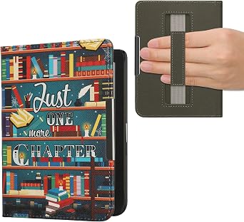 kwmobile Case Compatible with Kobo Clara BW/Colour Case - PU Cover w/Strap - Library Motto Multicolor