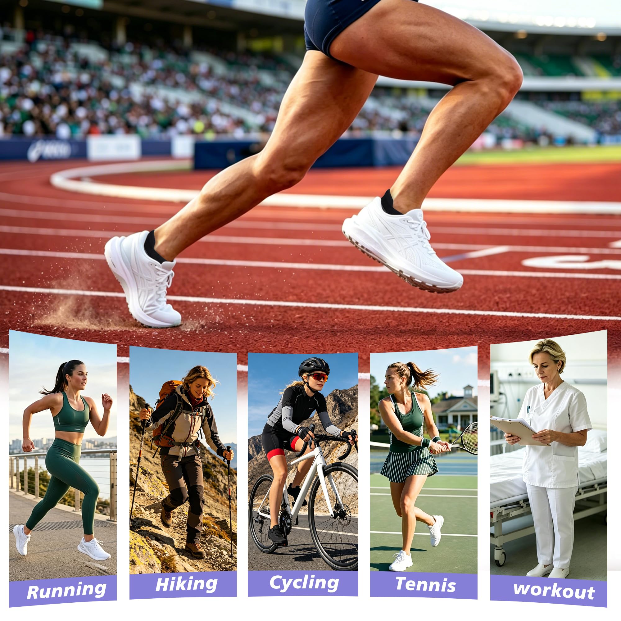 Knöchelsocken für Damen, Anti-Blasen, atmungsaktiv, Laufen, athletisch, gepolstert, 3/6 Paar