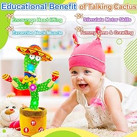 Rechargeable Dancing Talking Cactus Toy w/Volume Adjustable, Cactus Baby Toy Repeat What You Say, Baby Toys for Boys Girls, Singing Mimicking Cactus Toy, Birthday or Chirstmas Gifts for Grandkids