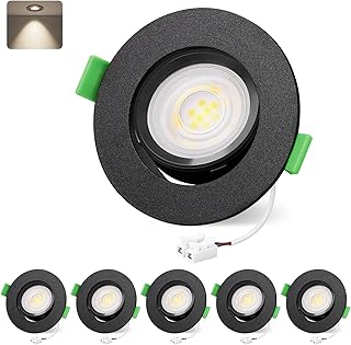 6x Foco empotrable LED 230V 4000K Luz neutra 5W 550LM 45° Orientable Spot de techo Negro Plano Spot LED 230V Taladro 68mm IP44 Luz empotrada para baño GU10 Spots empotrable, No regulable