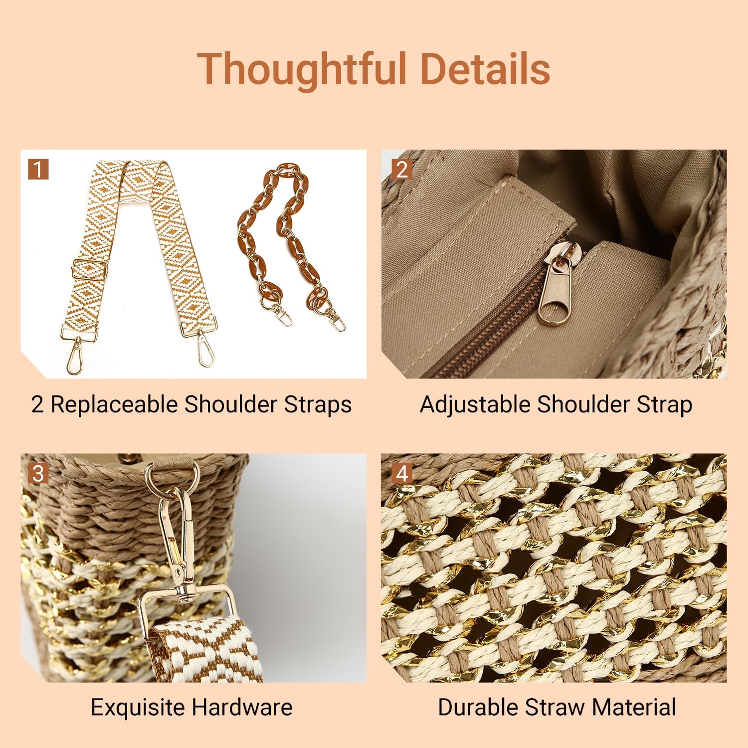 Herald Small Summer Crossbody Bags for Women, Beach Handmade Straw Woven Pocketbooks Handbag Shoulder Purse - Image 7