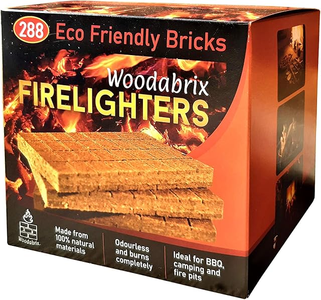 Natural Wood Eco Firelighters. 288 Sustainable Fire-starters Ideal for Wood Burners, Fire Pits, Pizza Ovens, BBQs. No Kindling Required. Lights Even When Damp.