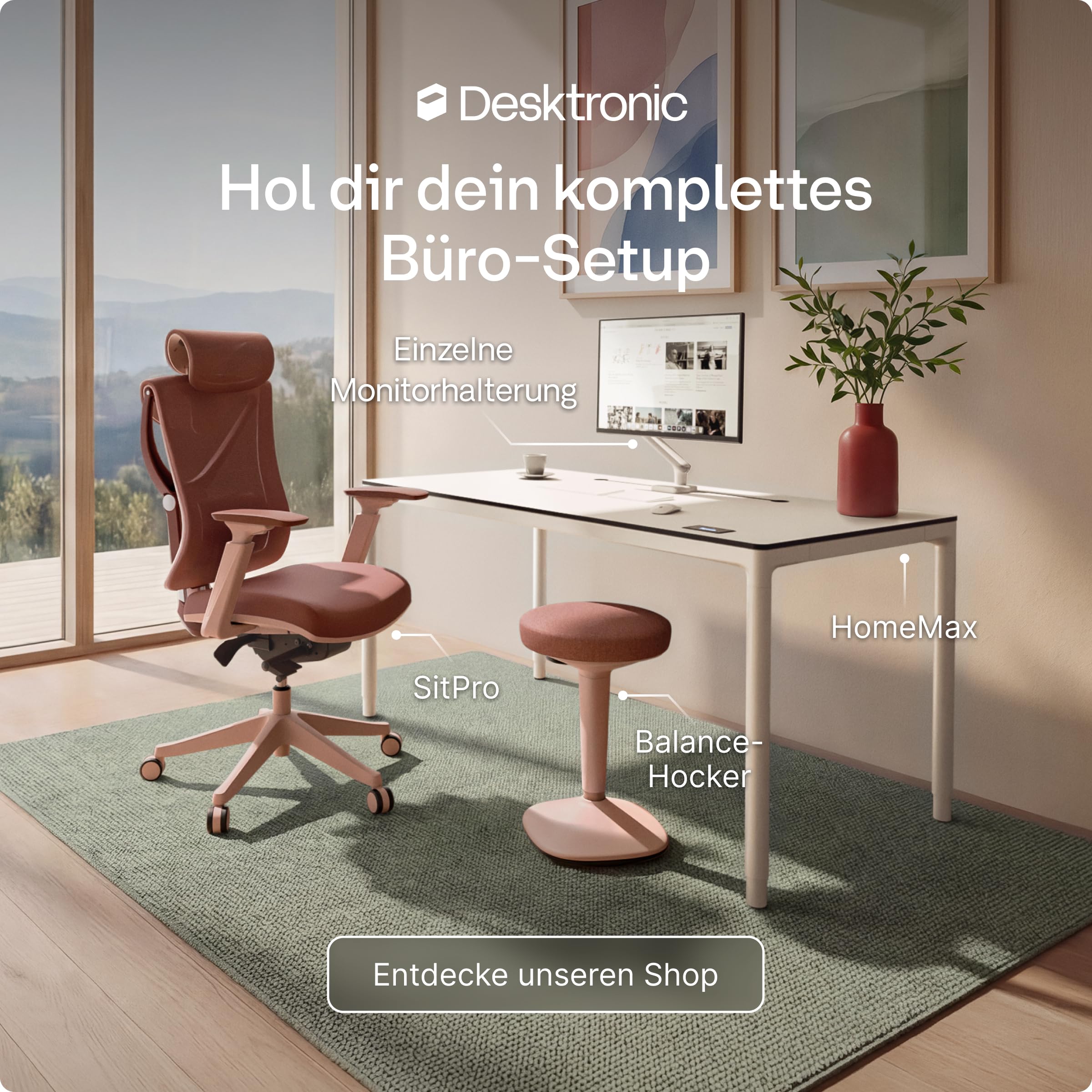 Desktronic Verstellbarer ergonomischer Bürostuhl | Schreibtischstuhl mit Lendenwirbelstütze - rückenfreundlich- Computerstuhl höhenverstellbar & rückenschonend - breites Polster SitPro (Rosa)