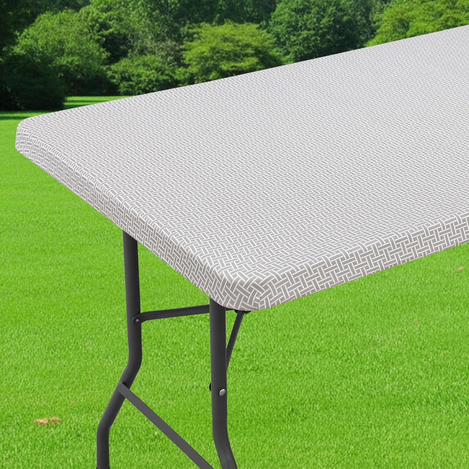 Smiry Spandex Fitted Tablecloth for 8 Foot Rectangle Tables, Washable Picnic Table Cover with Elastic, Stretch Reusable Table Cloth for Outdoor, Camping, Dining & Kitchen (Woven, 30"x96")
