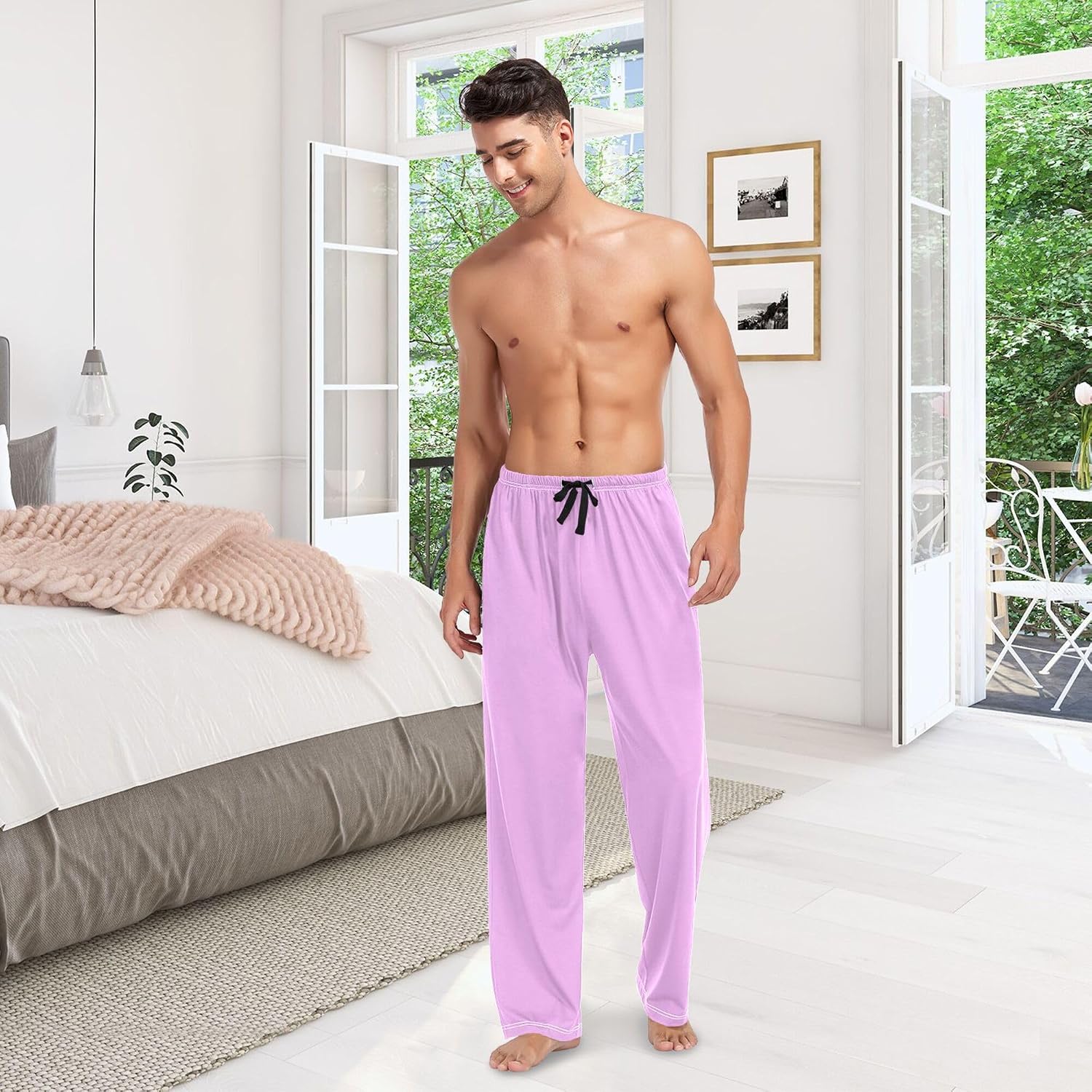 Plum Men's Pajama Pants,Lounge Pants Pajama Bottoms with Pockets Drawstring,Men Sleep PJ Pants S