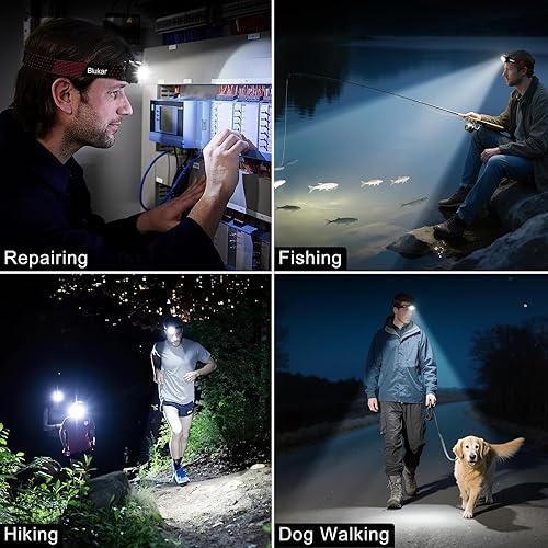 Miniatura 9 de Blukar Linterna frontal LED recargable, 2000L súper brillante con sensor de movimiento, brillo regulable, 8 modos, foco, reflector y combinación de