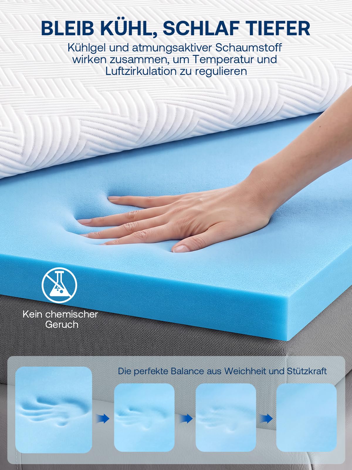 Gel Matratzen Topper 180x200cm, H2/H3 6cm Matratzentopper, Weicher Gelschaum Memory Mattress Topper Matratzenauflage für Schlafsofa Bett, Boxspringbett, Gästebett, Atmungsaktiv, Öko-TEX Zertifiziert