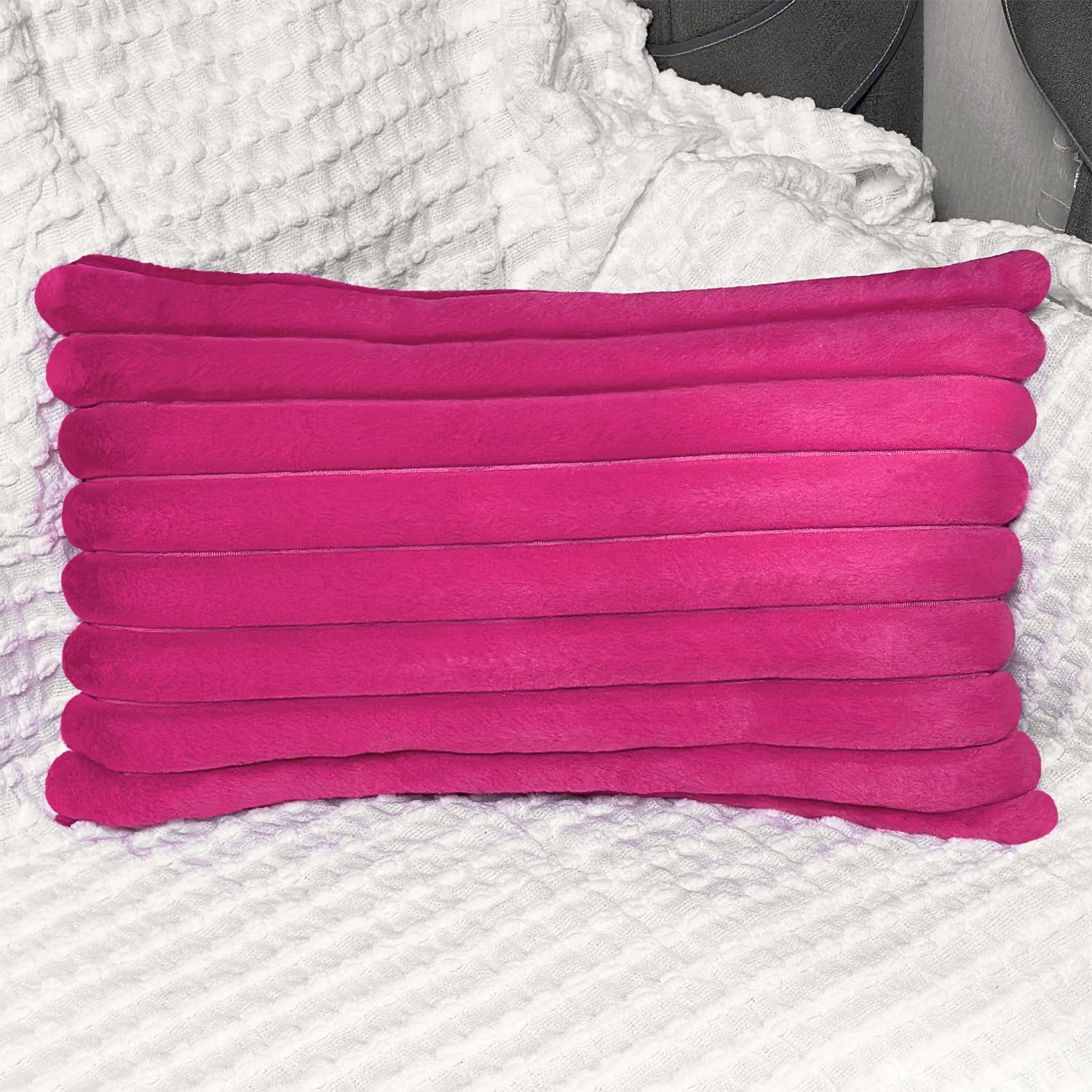 2 Pack 12x20 Pillow Cover Velvet Pillow Covers, Faux Fur Oblong Throw Pillow Covers for Living Room Decorations Throw Pillow Case, Throw Pillow Cover Cushion Cover for Home Sofa Bedroom Car, Hot Pink
