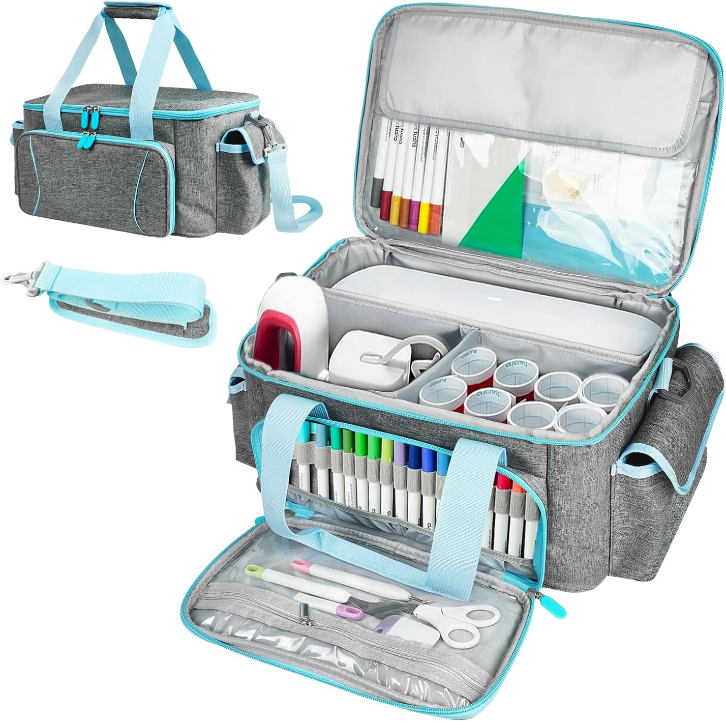 Carrying Case Compatible with Cricut Joy Xtra, Large Travel Storage Bag with Removable Dividers for Accessories and Supplies, Travel Preferred (Blue Gray)
