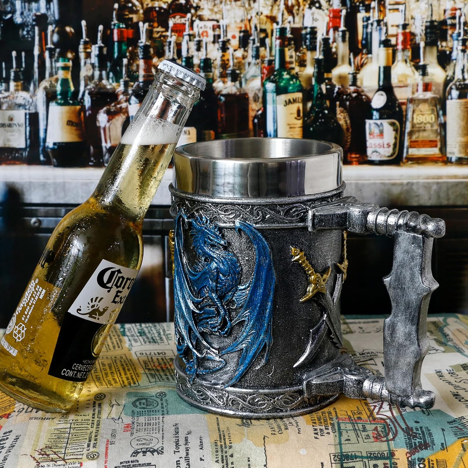 alikiki Medieval Large Beer Tankard Blue Dragon DnD Game Mug of Throne Stainless Coffee Cup Dungeons and Dragons Gifts for Men Women Dragon Collector Themed Party Decorations 21oz - Image 7