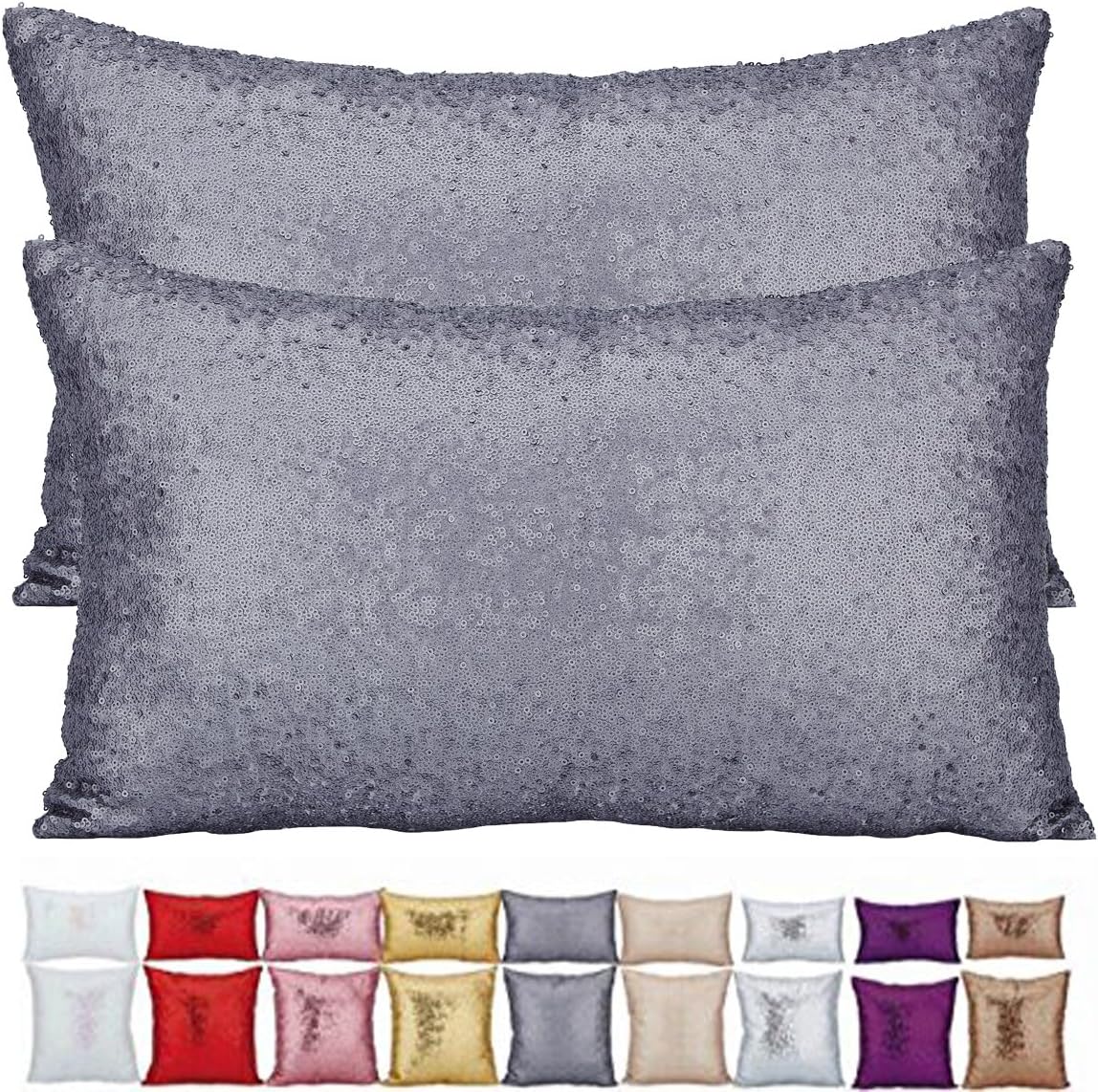 PLANDV® Solid Color lightweight One Side Glitter Sequins Decorative Cushion Cover Pack of 2,Available In Different Colors and Sizes(30x50cm,Dark Grey)