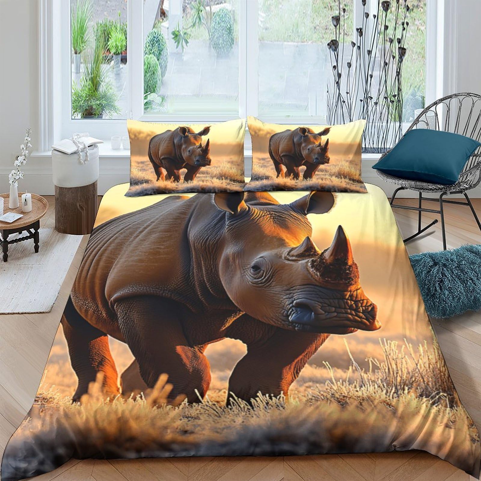 Ctjqhvkz Style-5 3D Printed Rhino Sunset Fitted Sheet Microfiber Soft Non Slip Bed Cover For Bedroom Dorm Mattress Protection Decor Single（135X200cm）